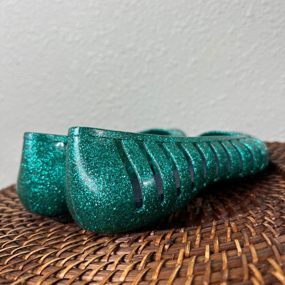 Crocs Adrina II Girl's Green Glitter Flat Shoes Jelly Ballet Size  3 - Picture 6 of 9